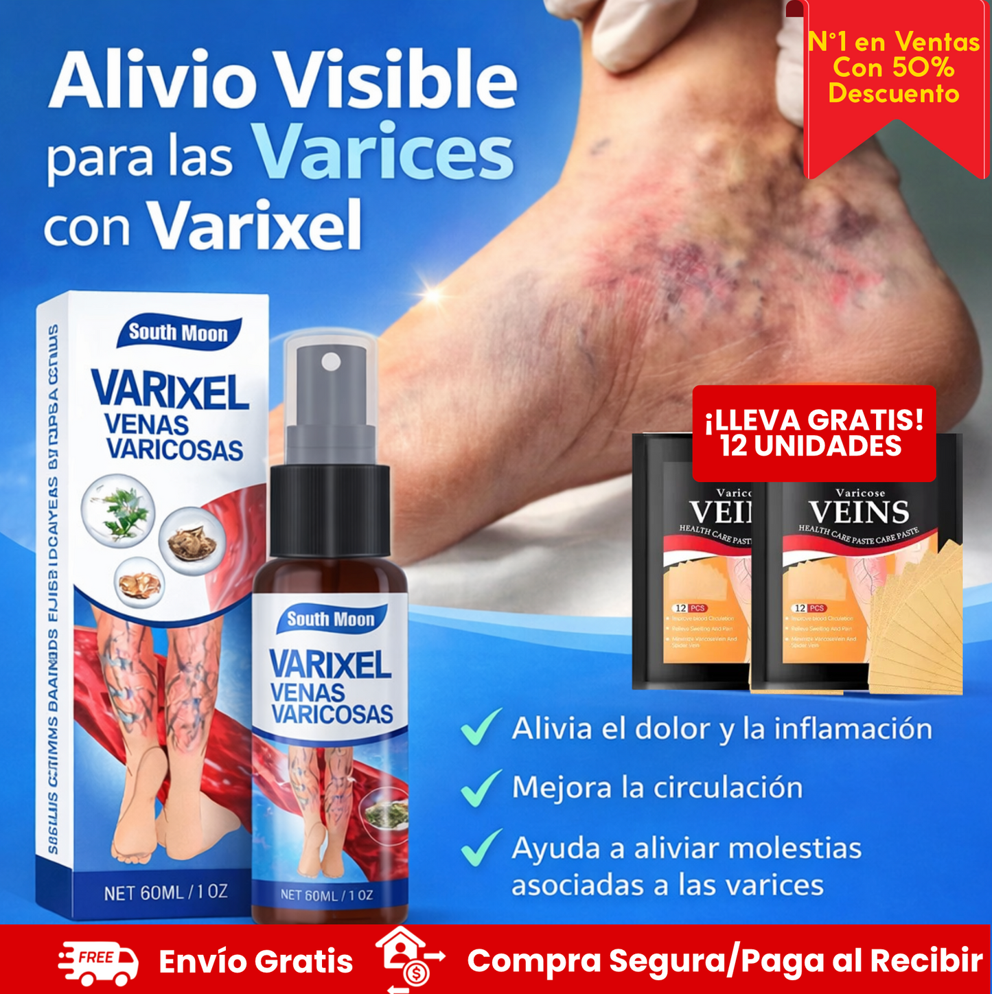¡Oportunidad Única! Kit Varices Spray VARIXEL+ 12 Parches VARICOSE VEINS de regalo 🎁