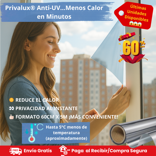 🔥Últimas Unidades🔥             Privalux™ Vinil Anti-UV 60 cm x 5 metros